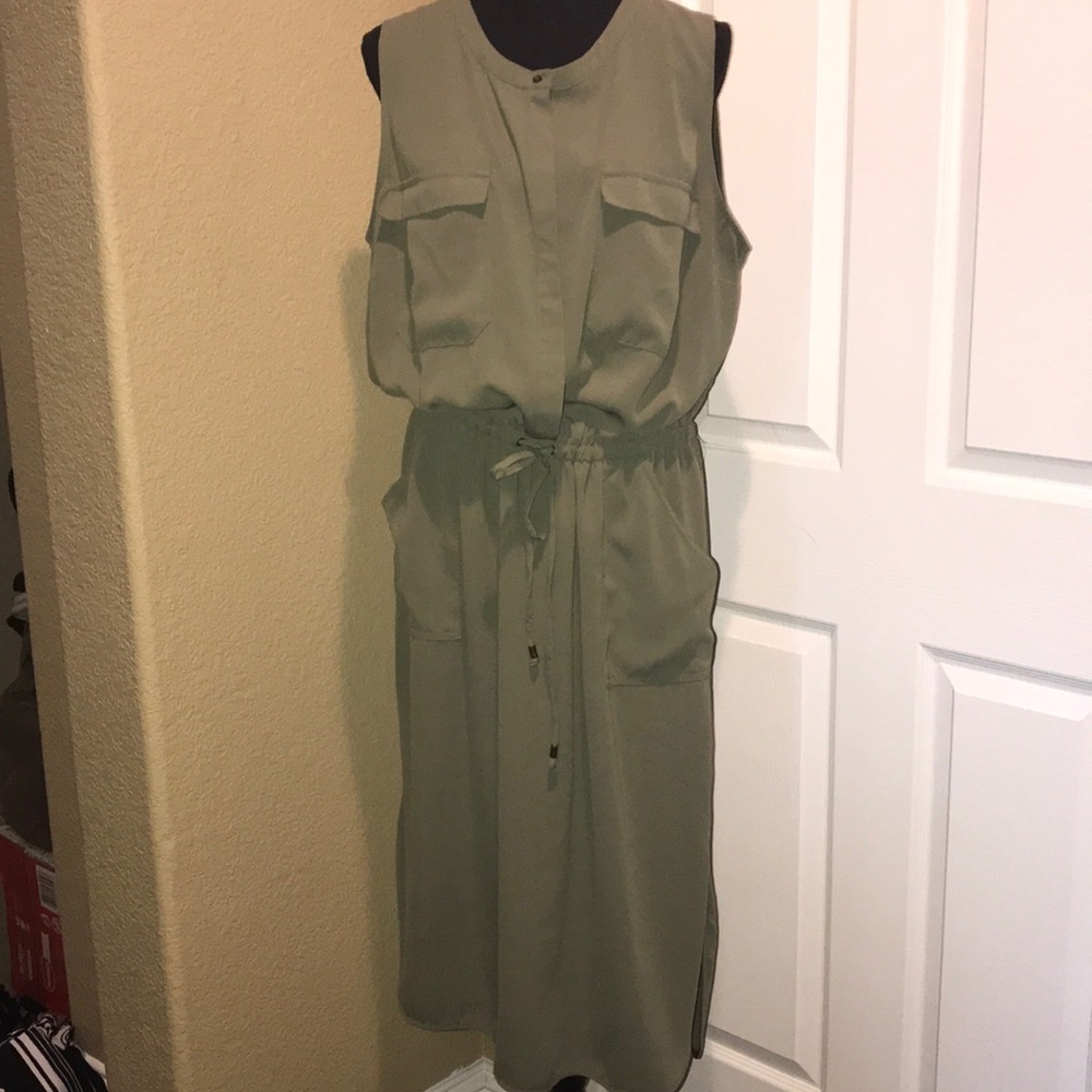 Army green sleeveless utility dress
